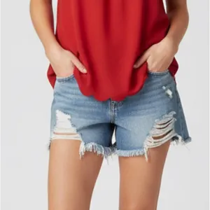 ASTONISHING denim destroyed Jean shorts size 27 Cheeky light blue beach boho thumbnail 2