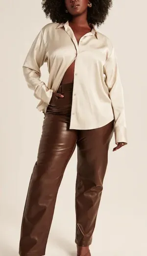 Abercrombie & Fitch Cream Satin Oversized‎ Button Down Top thumbnail 1
