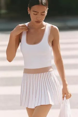 Beach Riot Solange White Almond Pleated Scoop Neck Athleisure Tennis Mini Dress thumbnail 1