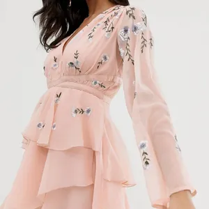 ✨ ASOS DESIGN tiered ruffle mini dress with embroidery and waist detail thumbnail 6