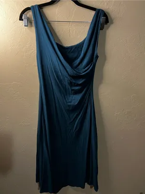 Blue Canoe Organics Teal Draped Cowl Neck Comfy Travel Vacation Minimalist Dress thumbnail 2