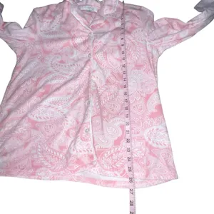 Ellen Tracy Pajama Set Button Front Shirt Pink Paisley Shabby‎ Chic Cottage L thumbnail 7