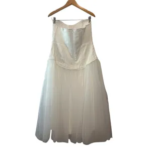 BHLDN Strapless‎ Satin Tulle Bridal Midi Dress NWT Large thumbnail 5