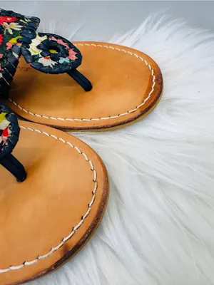 Jack Rogers Jacks Flat Sandal Multicolor Floral Trim leather boho western Indy thumbnail 5