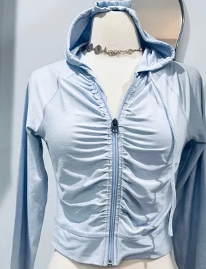 Harmony Balance Light Blue Cropped Ruched Zip-Up Hoodie thumbnail 1