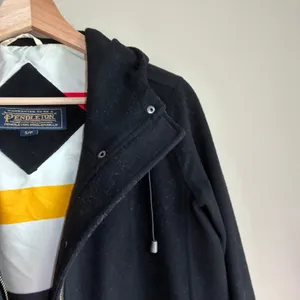 Pendleton Campbell virgin wool vintage black winter coat hooded zipper women's S thumbnail 3