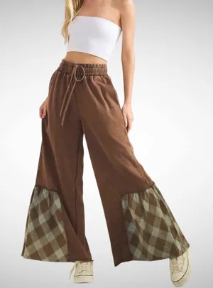 Sage + Fig Wide-Leg Contrast Pants Chocolate Brown Size S thumbnail 1