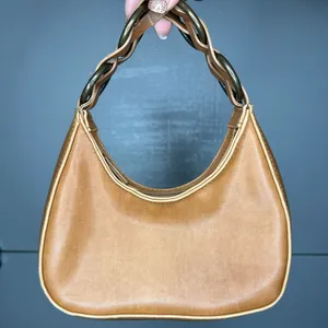 Mini Cognac Caramel Brown Hobo Shoulder Bag Y2K Weave Purse thumbnail 3
