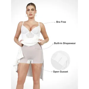 Popilush Built-In Shapewear Slip Dress Women XXL Ivory NEW Lace Trim‎ Maxi Slit thumbnail 4