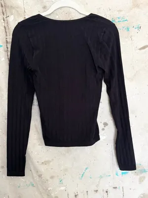 Free People Lucky You Black Ribbed Long Sleeve Top thumbnail 4