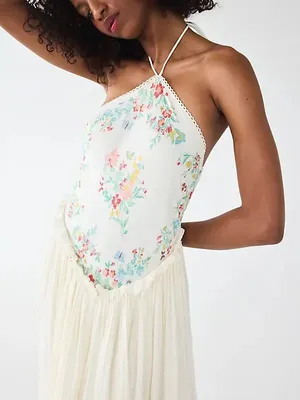 Free People Ivory Floral Strapless Maxi Dress thumbnail 1