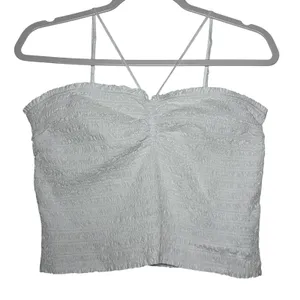 Madewell Smocked Ruched Crop Tank‎ Top White XL thumbnail 1