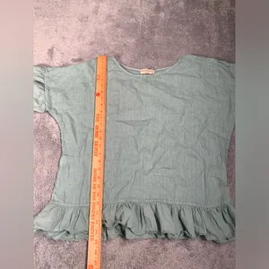 Terzo millennio Light Green/blue Ruffle Hem Top medium linen Green thumbnail 6