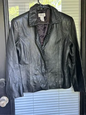 Vintage Style & Co Collection Petite Black Leather Whip stitching Jacket S thumbnail 4