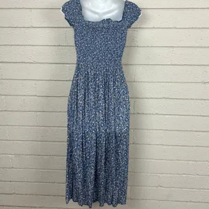 Urban Outfitters Kimchi Blue Picnic Blue Floral Smocked Midi Dress size S thumbnail 7