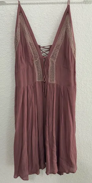 Free People Dusty Rose Lace-Trim Mini Dress thumbnail 1