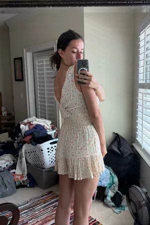 American Eagle floral romper cream thumbnail 3