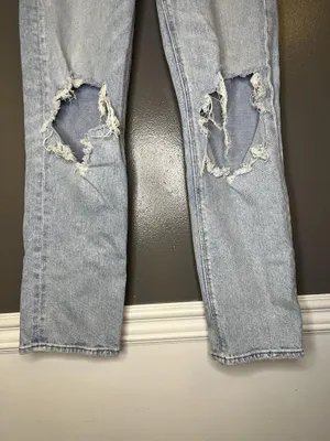 American Eagle Outfitters Super High Rise Straight Jeans Womens 4 Distressed thumbnail 3