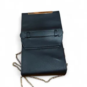 black leather crossbody bag with gold chain thumbnail 3