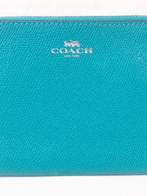 COACH Women's Blue Double Corner Zip Wristlet In Pebble Leather thumbnail 2