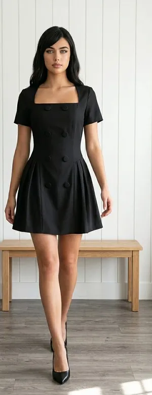 Cider Black mini dress with buttons upfront thumbnail 1