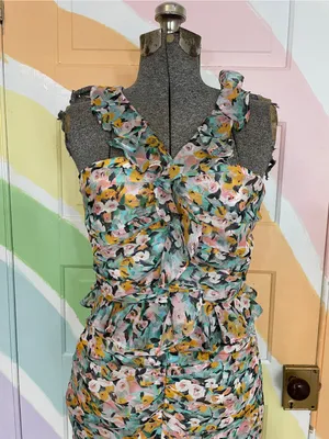 Amur Elyse 100% Silk Chiffon Romantic Ruffle Floral Mini Dress Sz 4 🧡🎀 thumbnail 4
