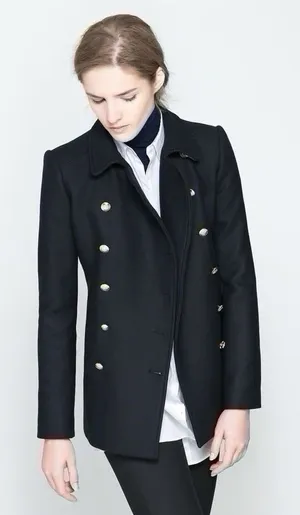 ZARA WOMAN Black Military Style Double-Breasted Peacoat with Gold‎ Buttons thumbnail 1