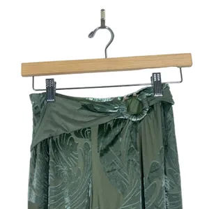 Oh Polly Devore Burnout Velvet Botanical Flare Pants Olive Green Boho Size 2 thumbnail 4