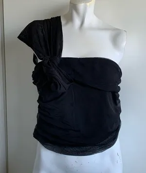 Anthropologie Maeve by black one shoulder tulle bow pullover size large blouse thumbnail 1