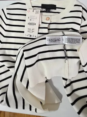 Zara Striped Knit Cardigan Long Sleeve - White/Black - Size S - 5755 thumbnail 8