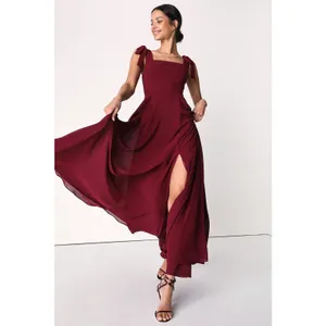NWT Lulus Love Me Forever Burgundy Tie-Strap Square Neck Maxi Dress Size XL thumbnail 3
