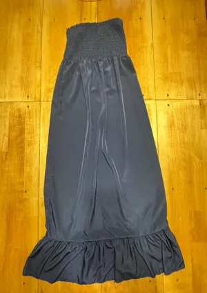 Navy Blue Strapless Ruffle Hem Satin Like Maxi‎ Dress Women Size M L thumbnail 1