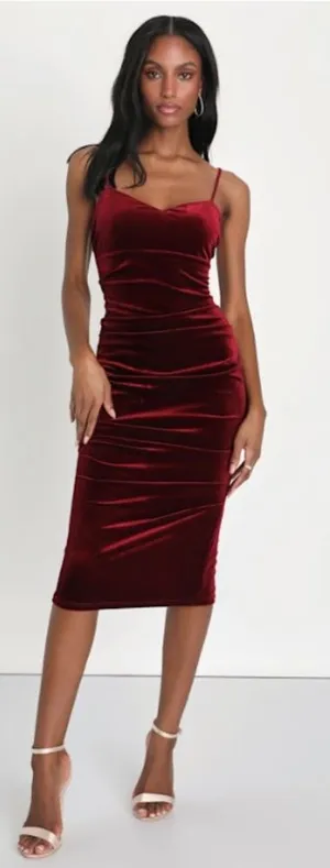 LULUS Sexy Prom Wedding Holiday Elegant Chic Shimmer Velvet Cocktail Midi thumbnail 1