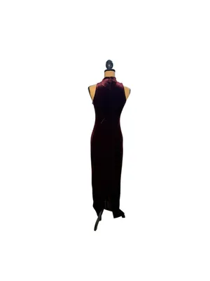 MINKPINK Women M Burgundy Velvet Maxi Dress Mock Neck Whimsigoth Gothic Slit thumbnail 3