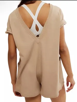 Fp Movement Hot Shot Tee Romper Onesie Oversized Size Small Mocha Latte Nwot thumbnail 4