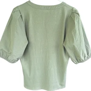 Like New Madewell Puff Sleeve Henley Knit Top Faded Olive Size Medium thumbnail 7