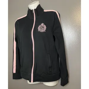 Lauren Ralph Lauren Jacket Womens Small Black Pink Full Zip Track Crest Athletic thumbnail 3