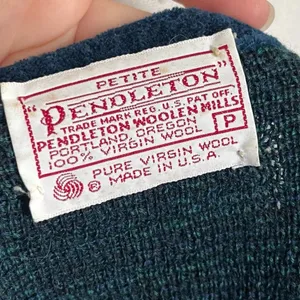 Pendleton • Navy Green Plaid Wool Blazer Sweater Cardigan Vintage thumbnail 4