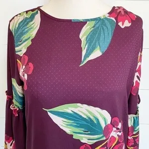 LOFT Womens Plum Purple Tropical Floral‎ Puff Sleeve Shift Dress XSP Petites thumbnail 4