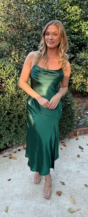 green satin midi dress thumbnail 1