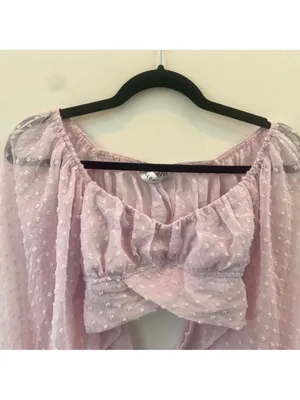 Hello molly crop top tie Lilac Swiss Dot Peasant Top thumbnail 2