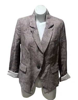 Free People Blazer Womens Size M Brown Plaid Single Button Notched Lapel thumbnail 1