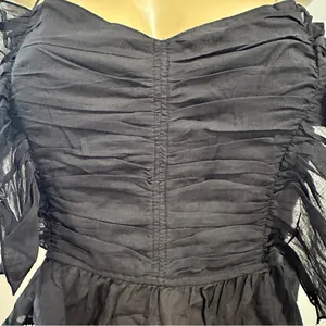 H&M Ruffle Pleated Cami Tank Top Sz M Black Shirt Smocked thumbnail 5