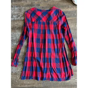 Gap‎ Womens Red Navy Buffalo Plaid Henley Tunic Top Long Sleeve Cotton Blend M thumbnail 5