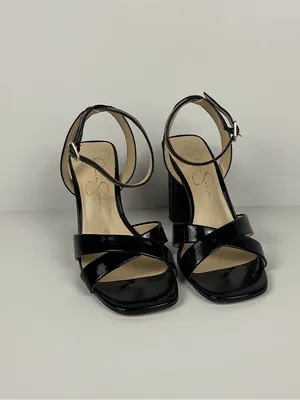 Jessica Simpson Black Patent Strappy Block Heel Sandals 4 inch thumbnail 2