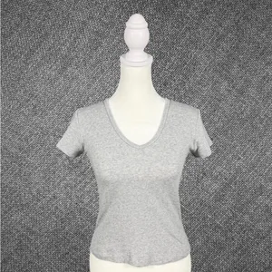 Light Gray Cotton V-Neck T-Shirt thumbnail 2