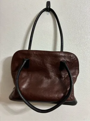 Source Unknown Classic Brown Leather Tote with Black Trim thumbnail 2