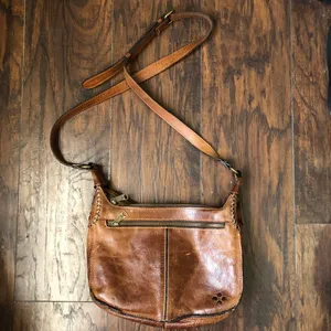 Patricia Nash Camila Hobo Bag Distressed Leather Saddle Messenger Purse Tassel Brown Cognac #boho #western #cottagecore #festival #vintage Measurement in pics thumbnail 2