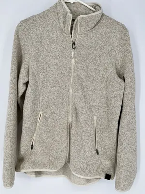 LL BEAN Sweater Fleece Jacket Womens Medium Beige Oatmeal Full Zip 279684 thumbnail 1