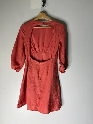 BANANA REPUBLIC dress lisa 2 open‎ back linen short coral casual puff sleeve 0 thumbnail 3